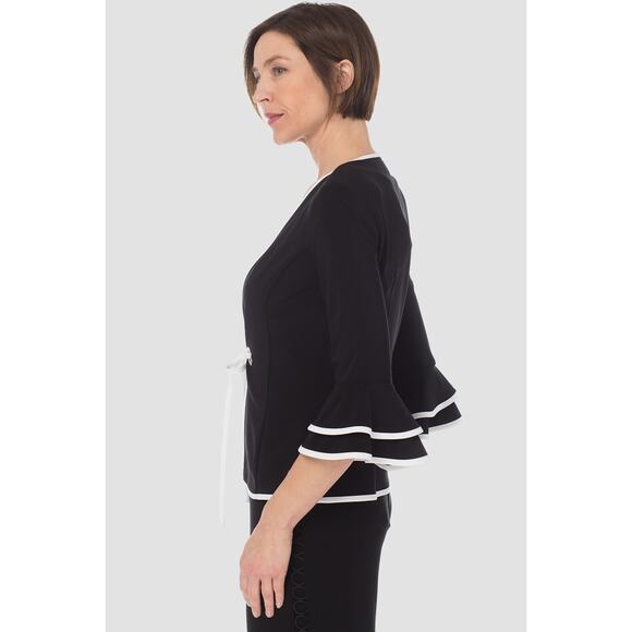 Joseph Ribkoff Ruffles 3/4 Sleeve Tie-Up Front Jacket Top Set Black 14 - Picture 2 of 16